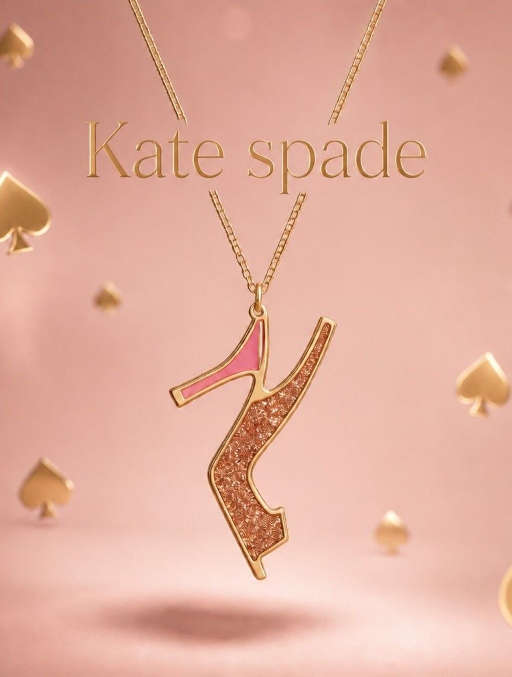 kate spade Gold Necklace with Pink & Gold High Heel Charms
